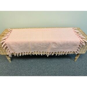 Peachy Wool Throw Blanket Woven Pattern Fringe Edges Soft Decor